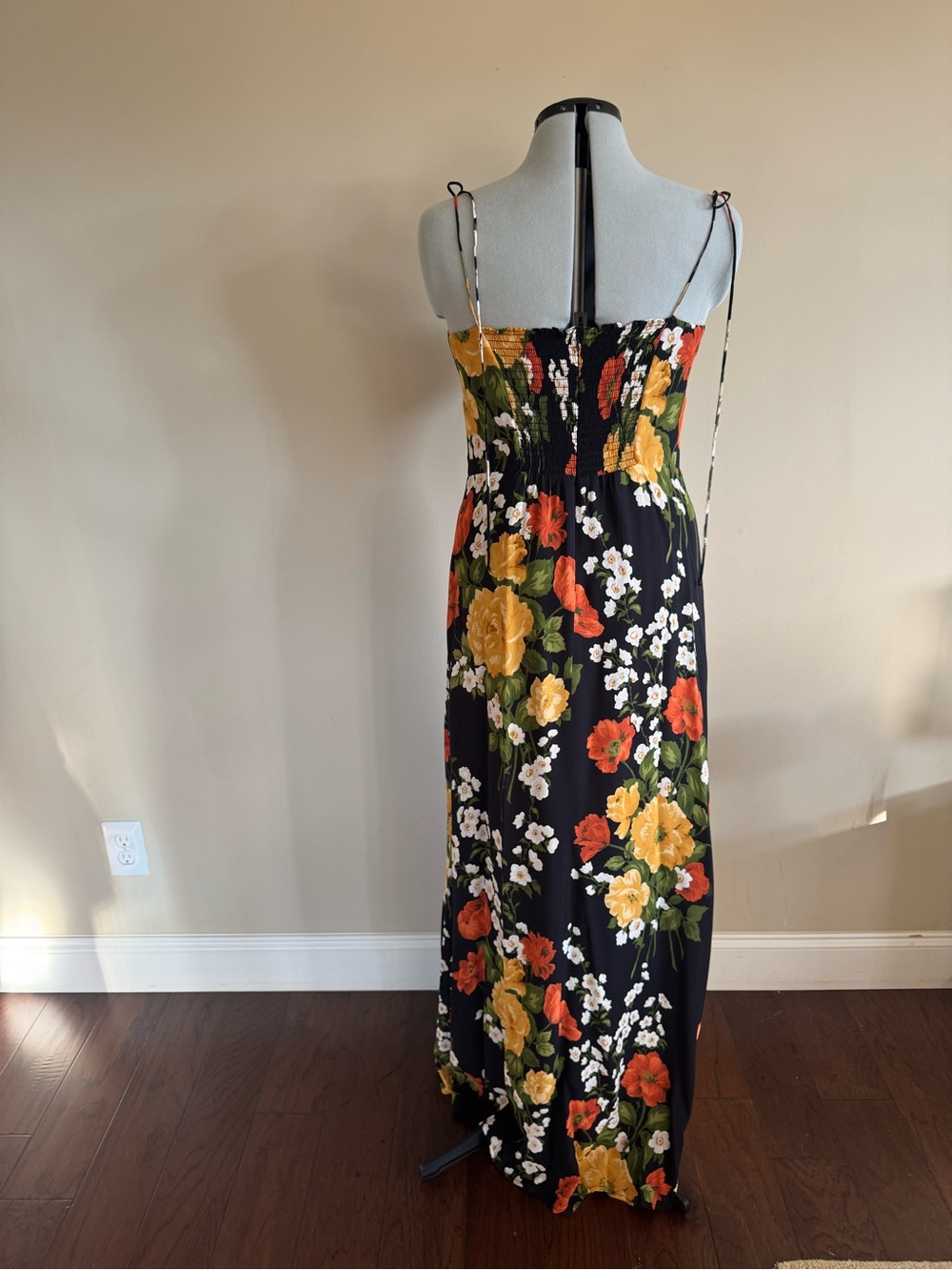 Reformation Maxi Dress with Tie Straps - Black/Yellow/Orange floral, size 12 - Picture 5 of 12